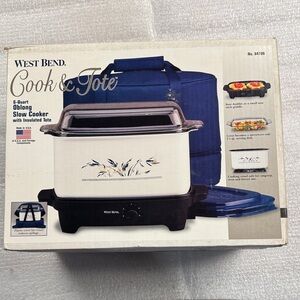West Bend Blue and White Slow Cooker with Insulated Tote